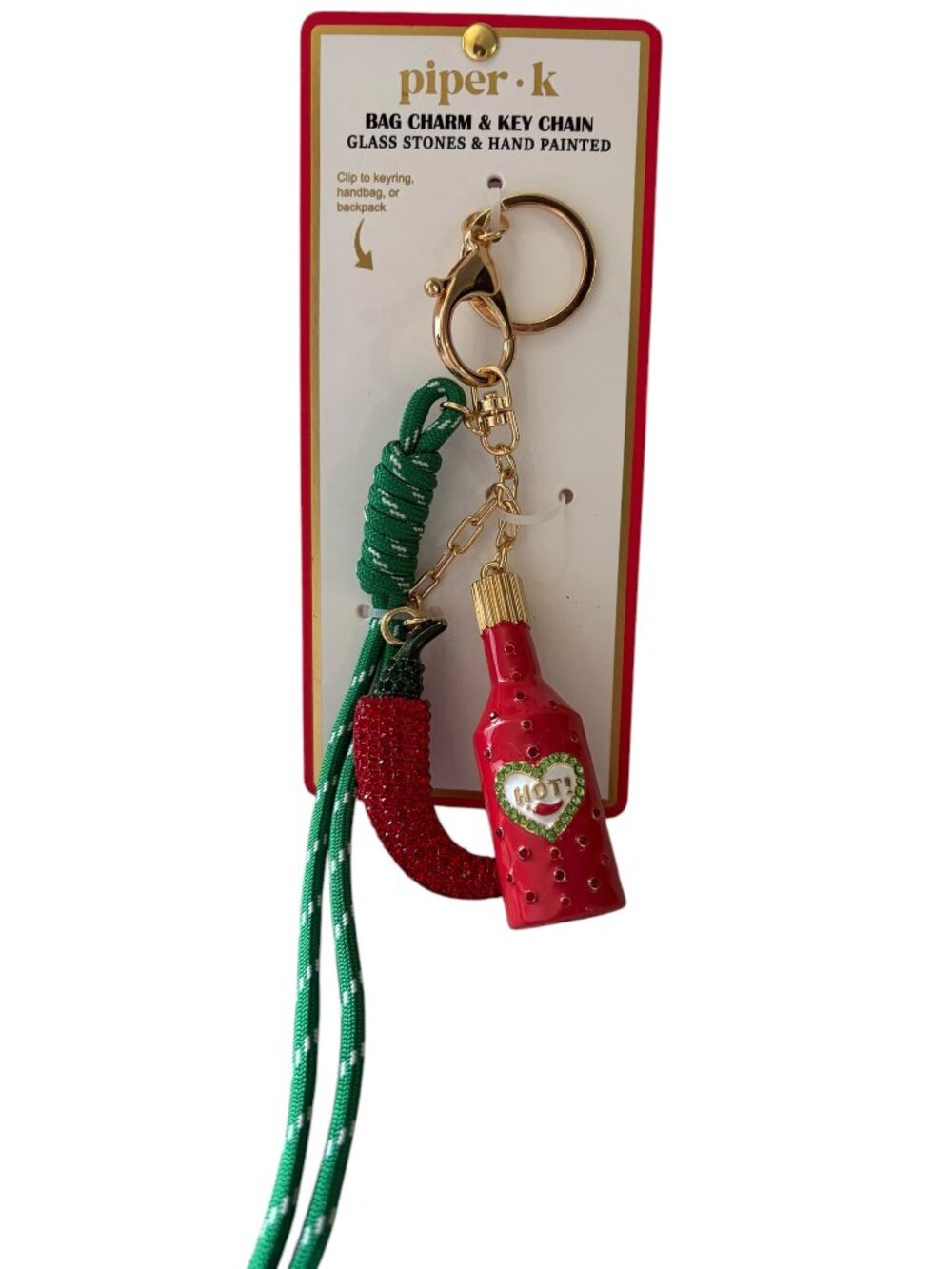Piper K "Hot Sauce" Bag Charm & Key Chain - bold, spicy theme
